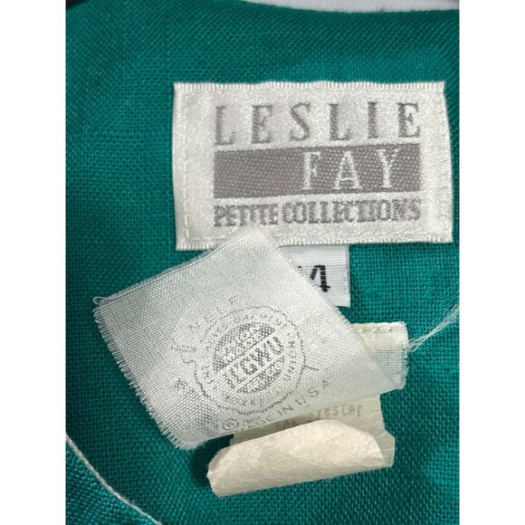 Vintage Leslie Fay Teal White Button Front Blazer Jacket Petite Size 14P - Picture 3 of 5